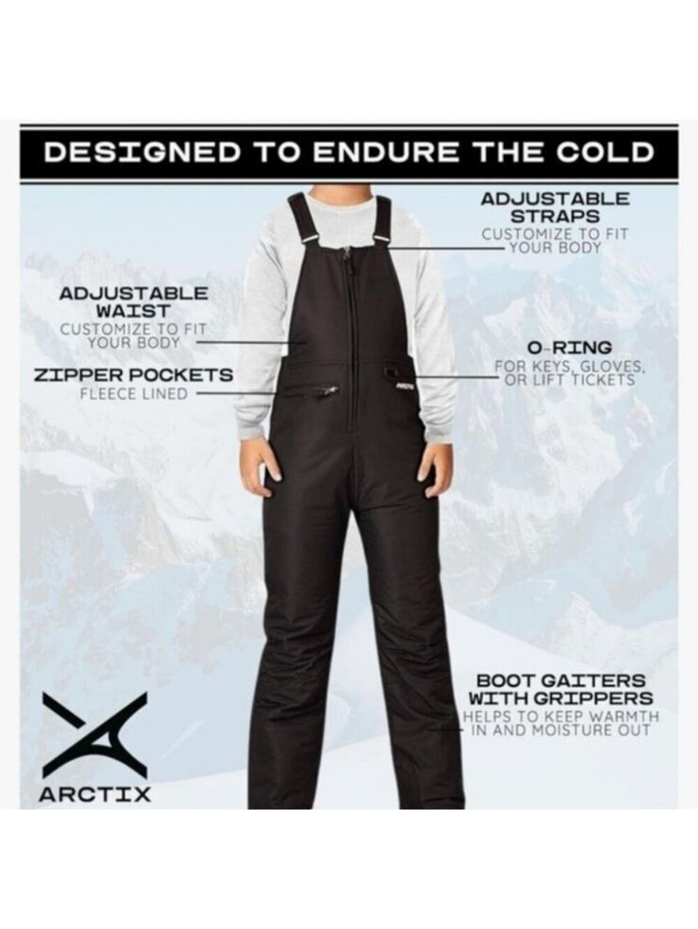 Size XS - Arctix Essential Insulated Black Overalls Snow Bib